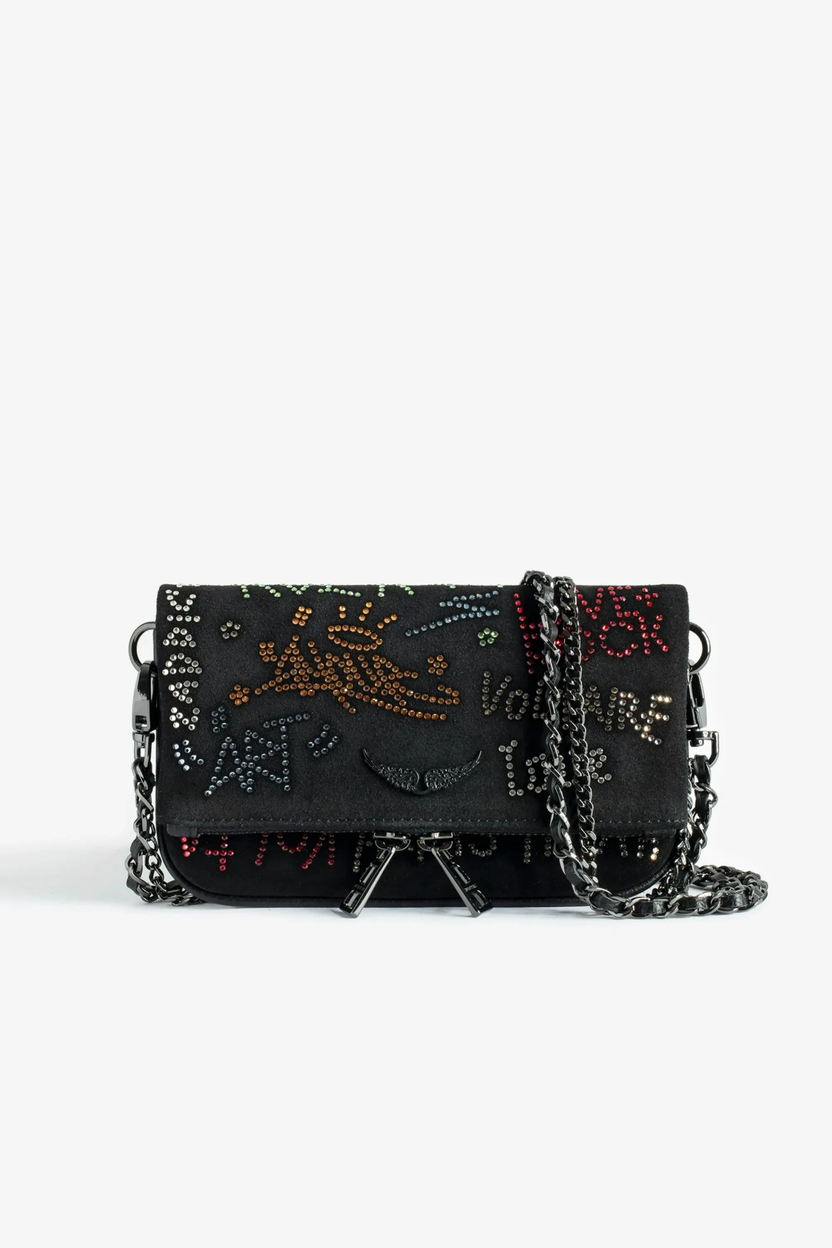 Zadig & Voltaire Mini-Sacs^Pochette Rock Nano En Daim Avec Etiquette A Strass