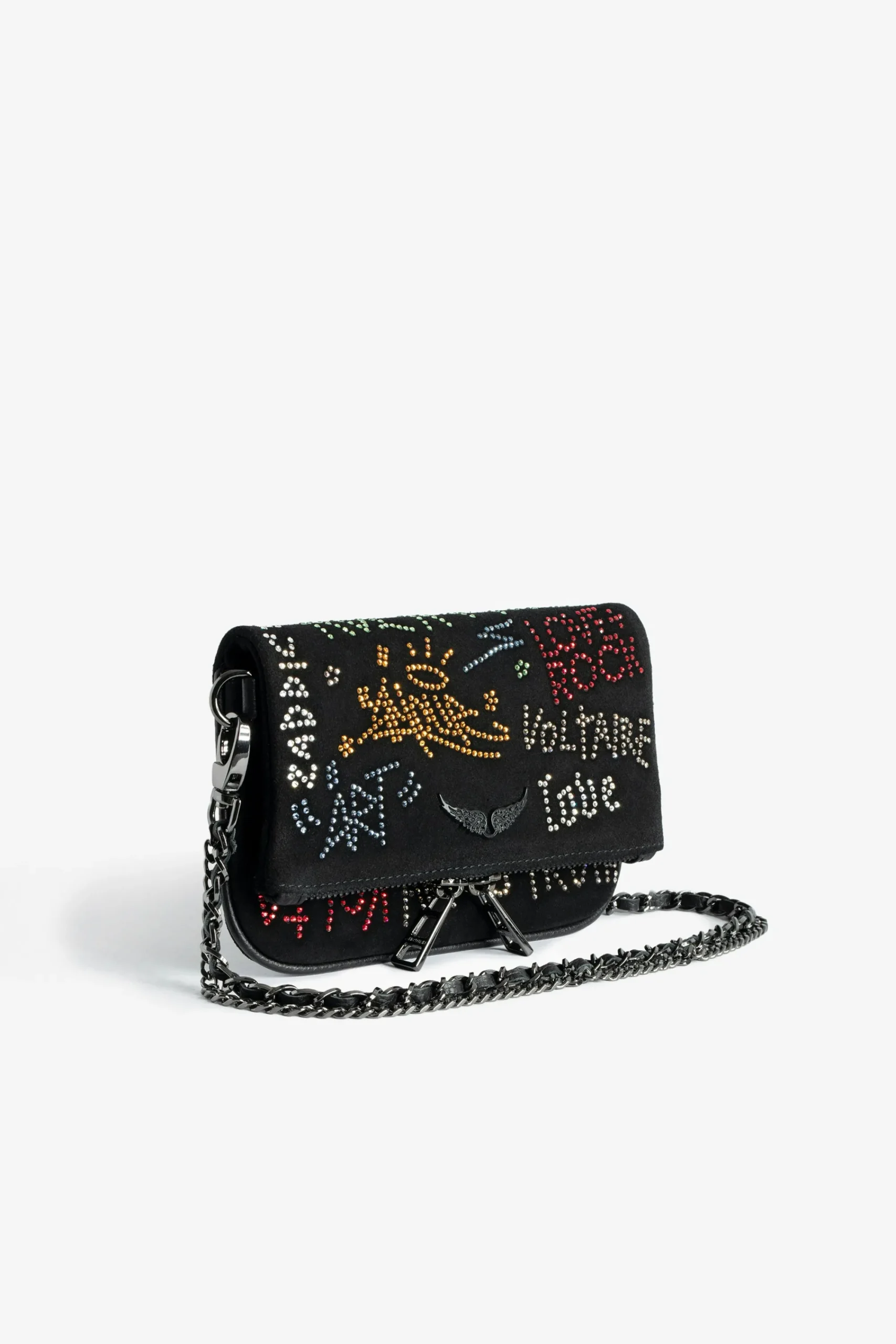 Zadig & Voltaire Mini-Sacs^Pochette Rock Nano En Daim Avec Etiquette A Strass